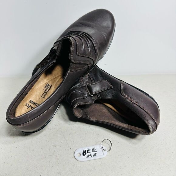 Shoes - Clarks Everlay Coda Dark Brown Leather Ruched Slip On Shoes Sz 7